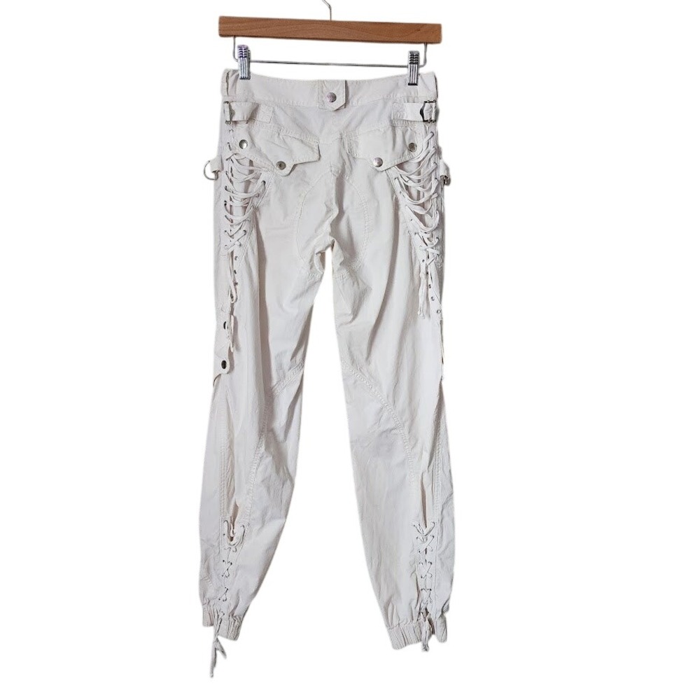 MODA INTERNATIONAL Y2K Lace Up Side Cargo Pants White Rave McBling 2